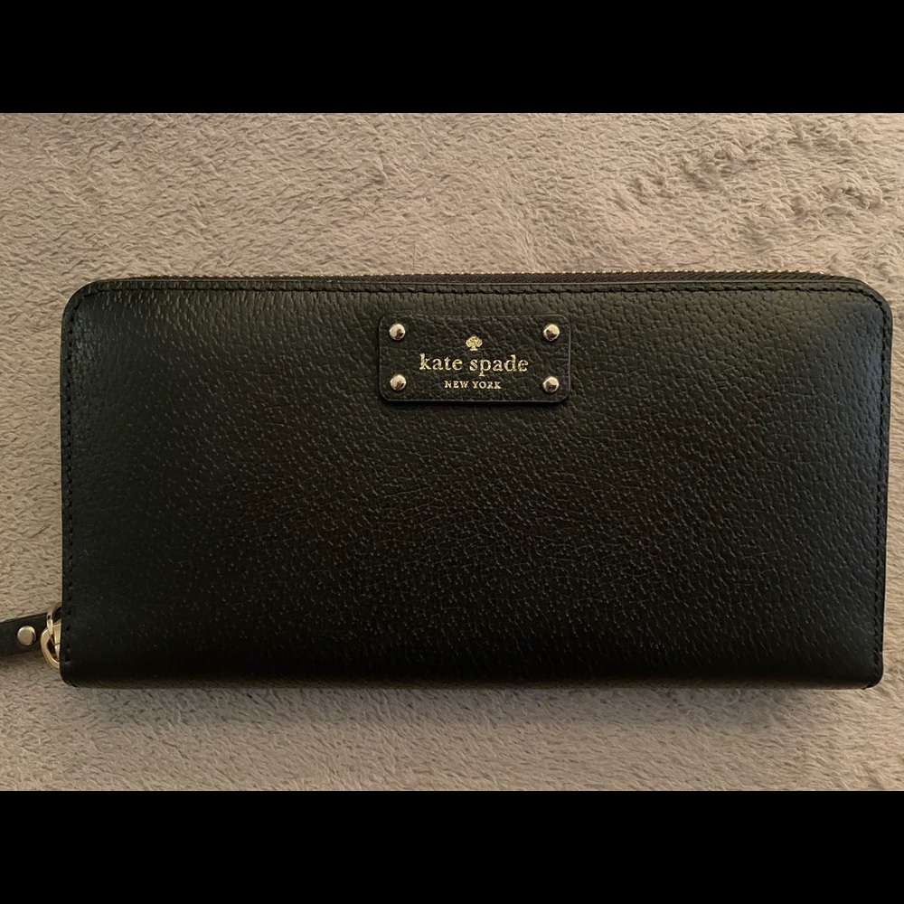 Kate Spade Black Pebbled Leather Wallet Large Continental